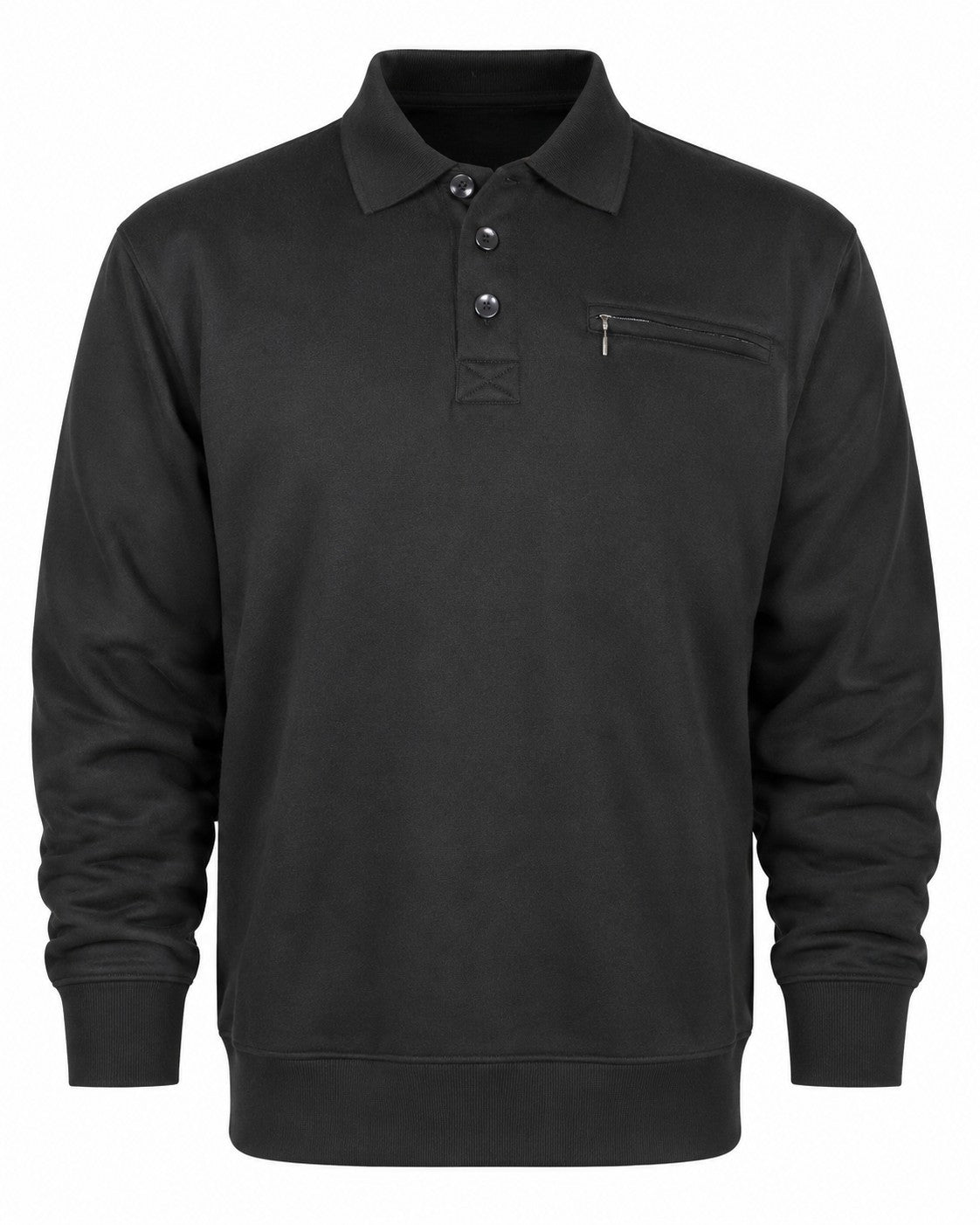 Mens Polo Sweatshirt Pocket Long Sleeve Fleece Top
