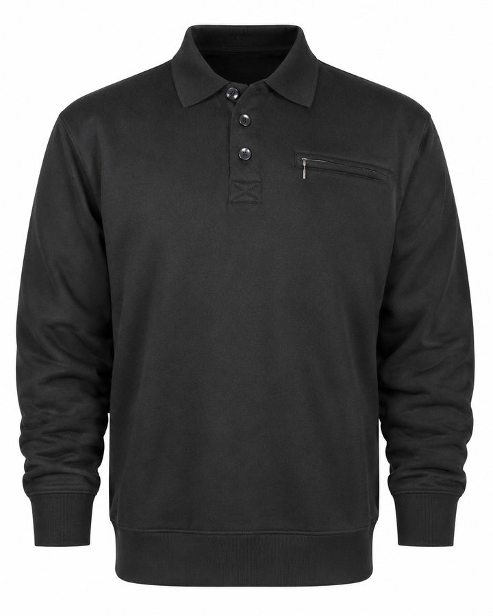 Mens Polo Sweatshirt Pocket Long Sleeve Fleece Top