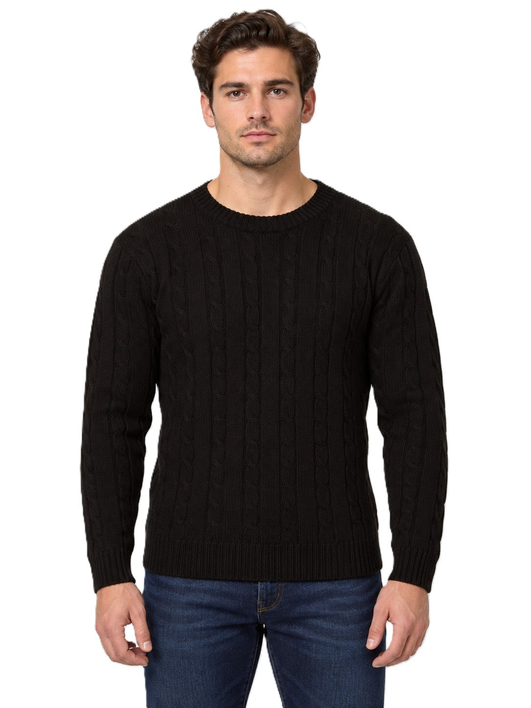 Mens Cable Knit Sweater Long Sleeve Round Neck Top Jumper