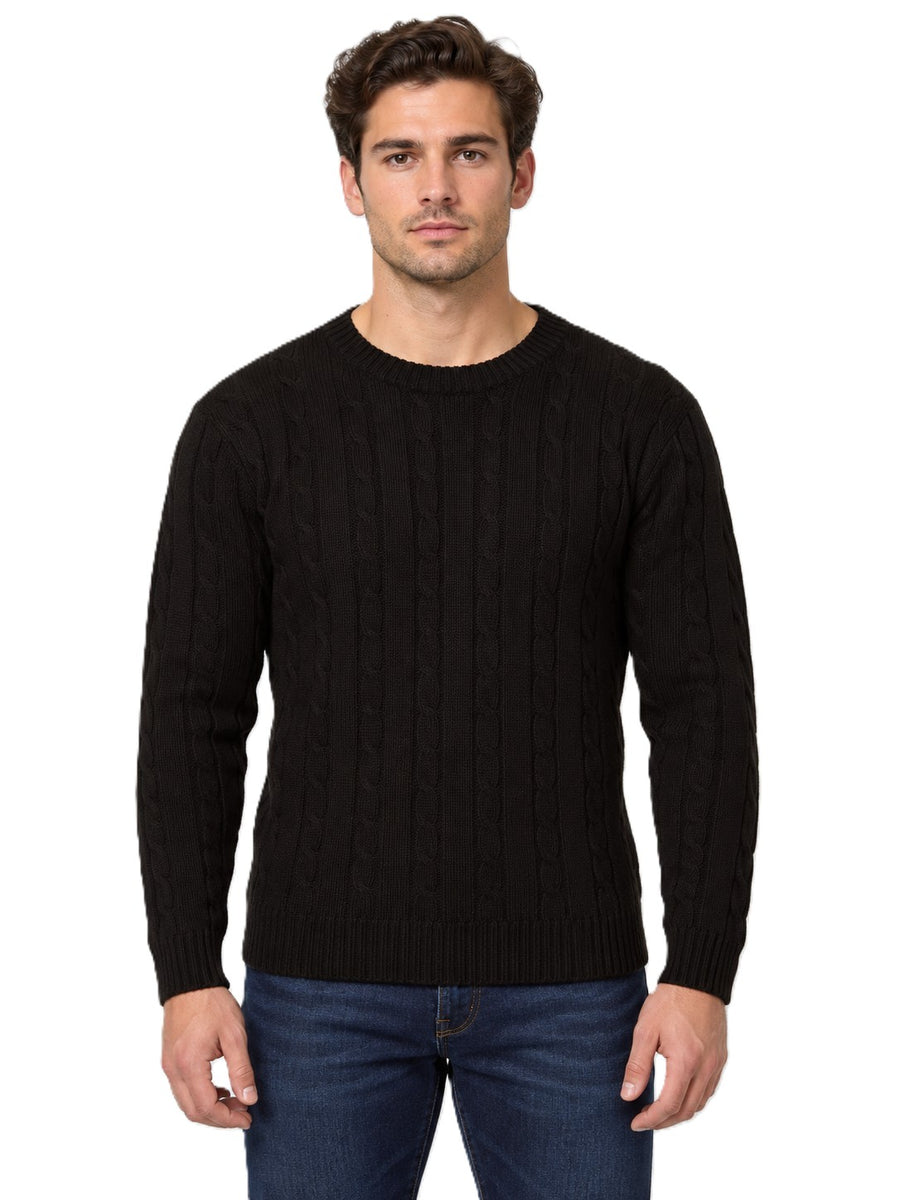 Mens Cable Knit Sweater Long Sleeve Round Neck Top Jumper
