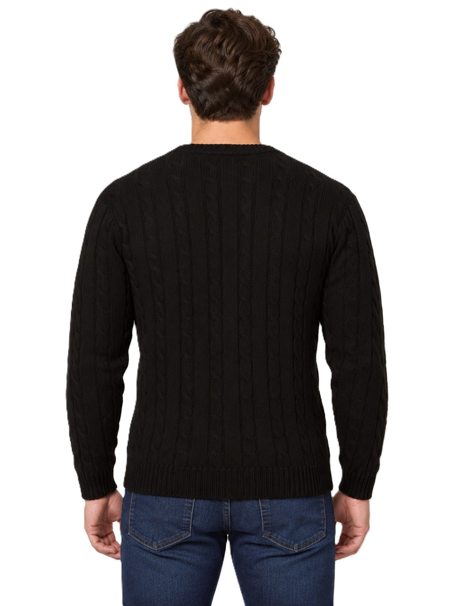 Mens Cable Knit Sweater Long Sleeve Round Neck Top Jumper