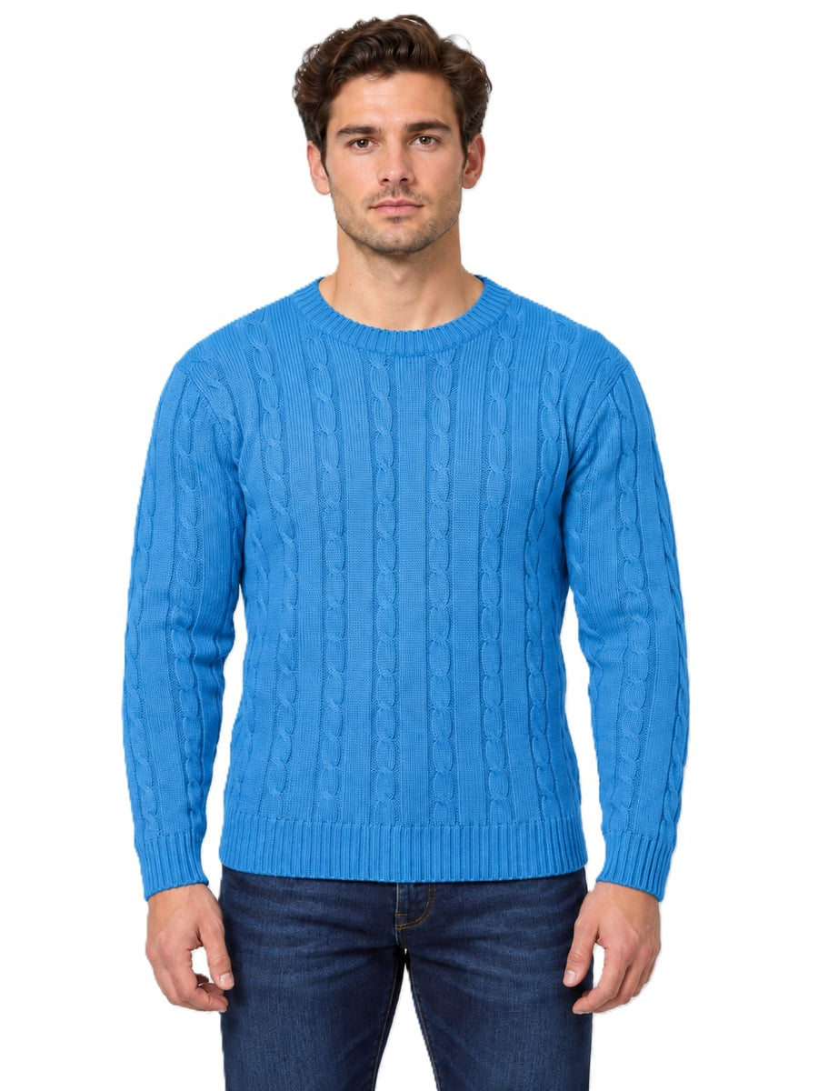 Mens Cable Knit Sweater Long Sleeve Round Neck Top Jumper