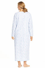Women Long Nightdress Thermal Cotton Floral Button Soft Cozy Elegant Nightwear