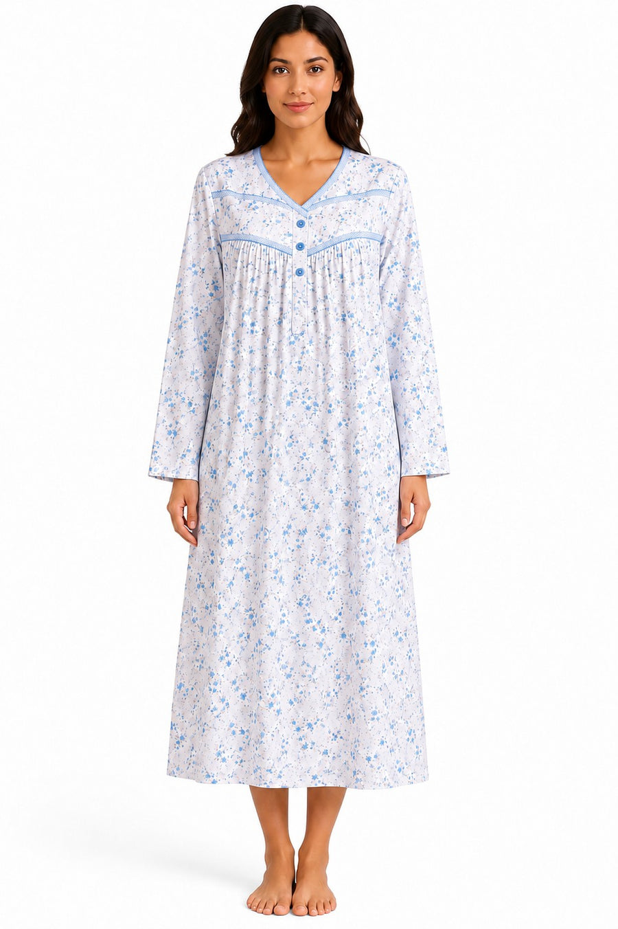 Womens Thermal Nightdress Long Sleeve Floral Warm Winter Nightie