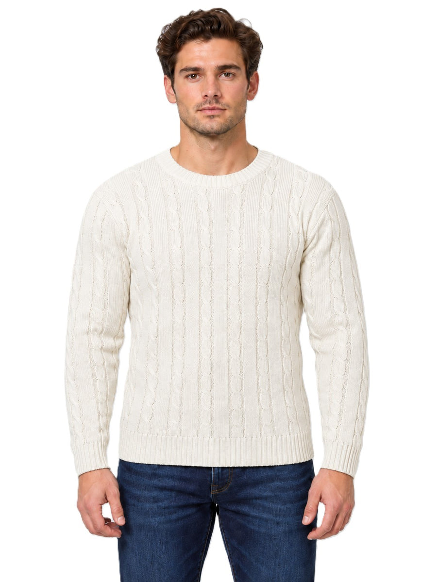Mens Cable Knit Sweater Long Sleeve Round Neck Top Jumper