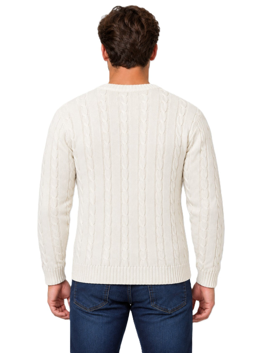 Mens Cable Knit Sweater Long Sleeve Round Neck Top Jumper