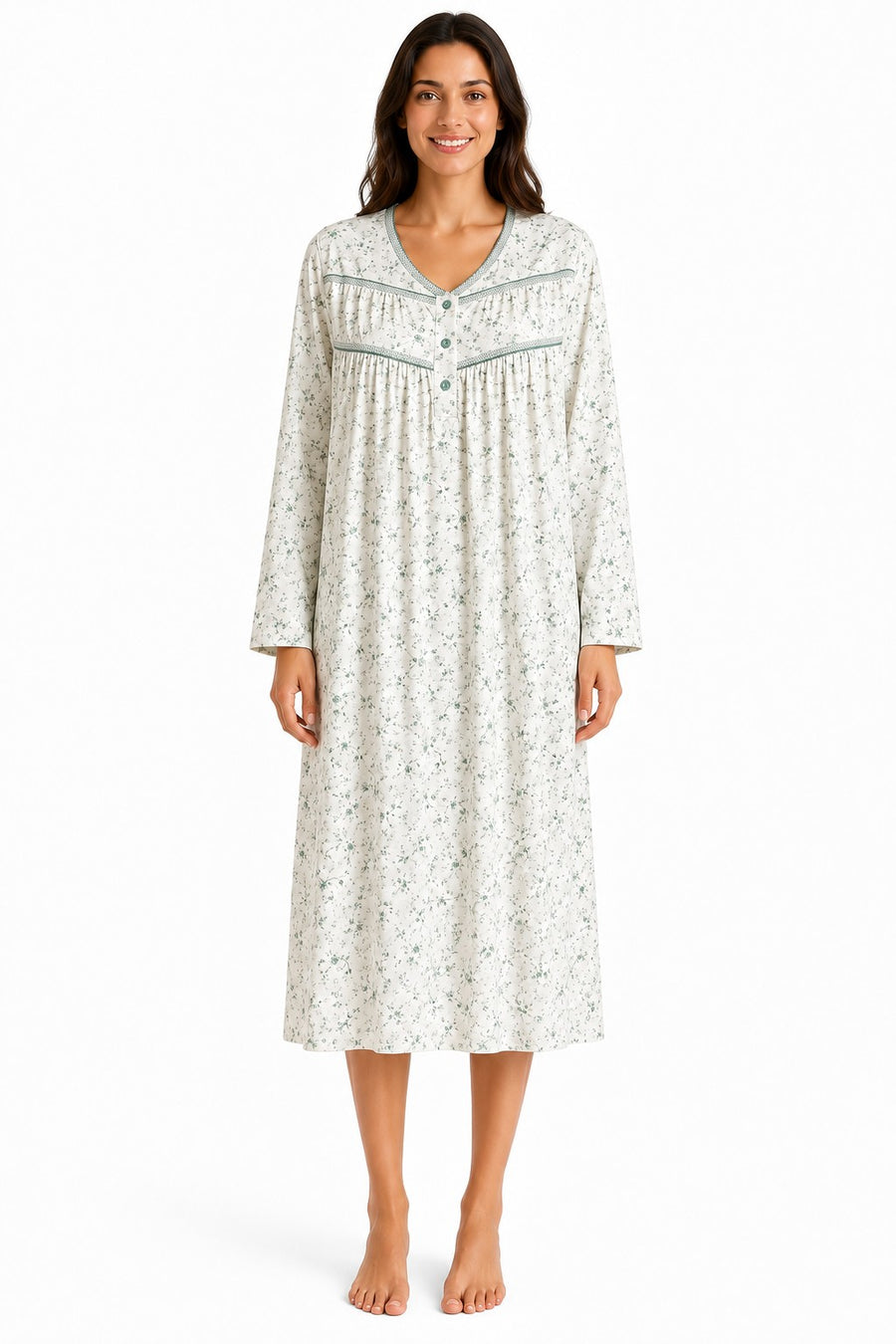 Womens Thermal Nightdress Long Sleeve Floral Warm Winter Nightie