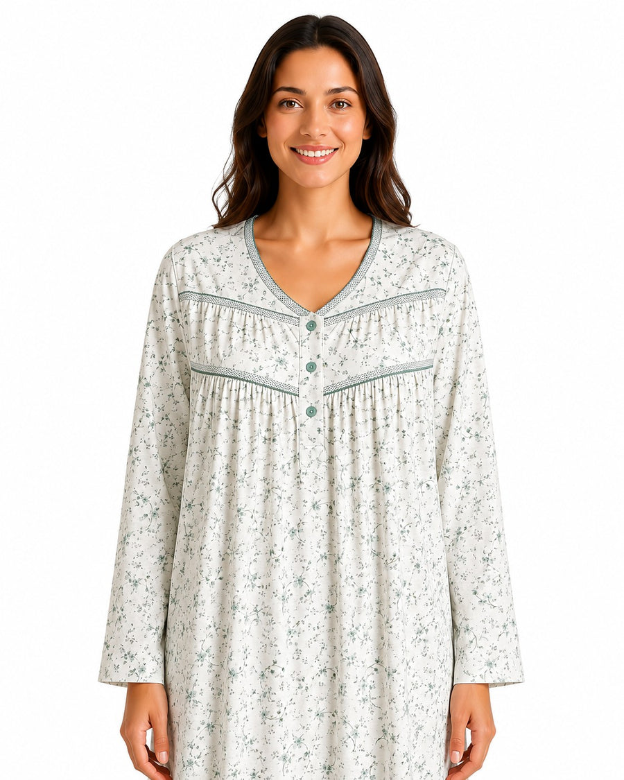 Womens Thermal Nightdress Long Sleeve Floral Warm Winter Nightie