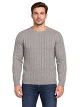 Mens Cable Knit Sweater Long Sleeve Round Neck Top Jumper