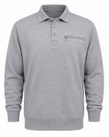 Mens Polo Sweatshirt Pocket Long Sleeve Fleece Top