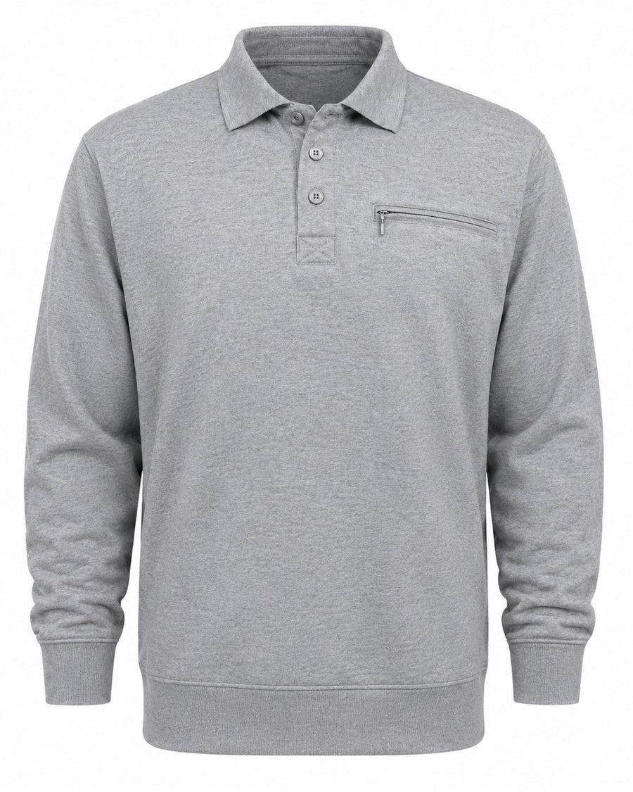 Mens Polo Sweatshirt Pocket Long Sleeve Fleece Top