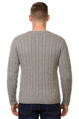 Mens Cable Knit Sweater Long Sleeve Round Neck Top Jumper