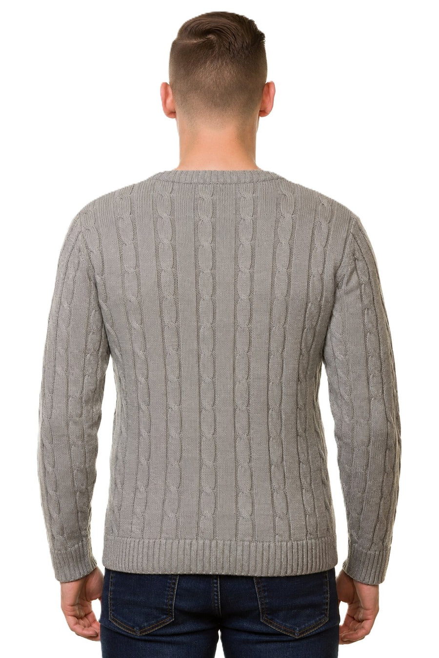 Mens Cable Knit Sweater Long Sleeve Round Neck Top Jumper