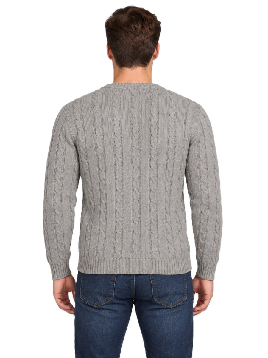 Mens Cable Knit Sweater Long Sleeve Round Neck Top Jumper