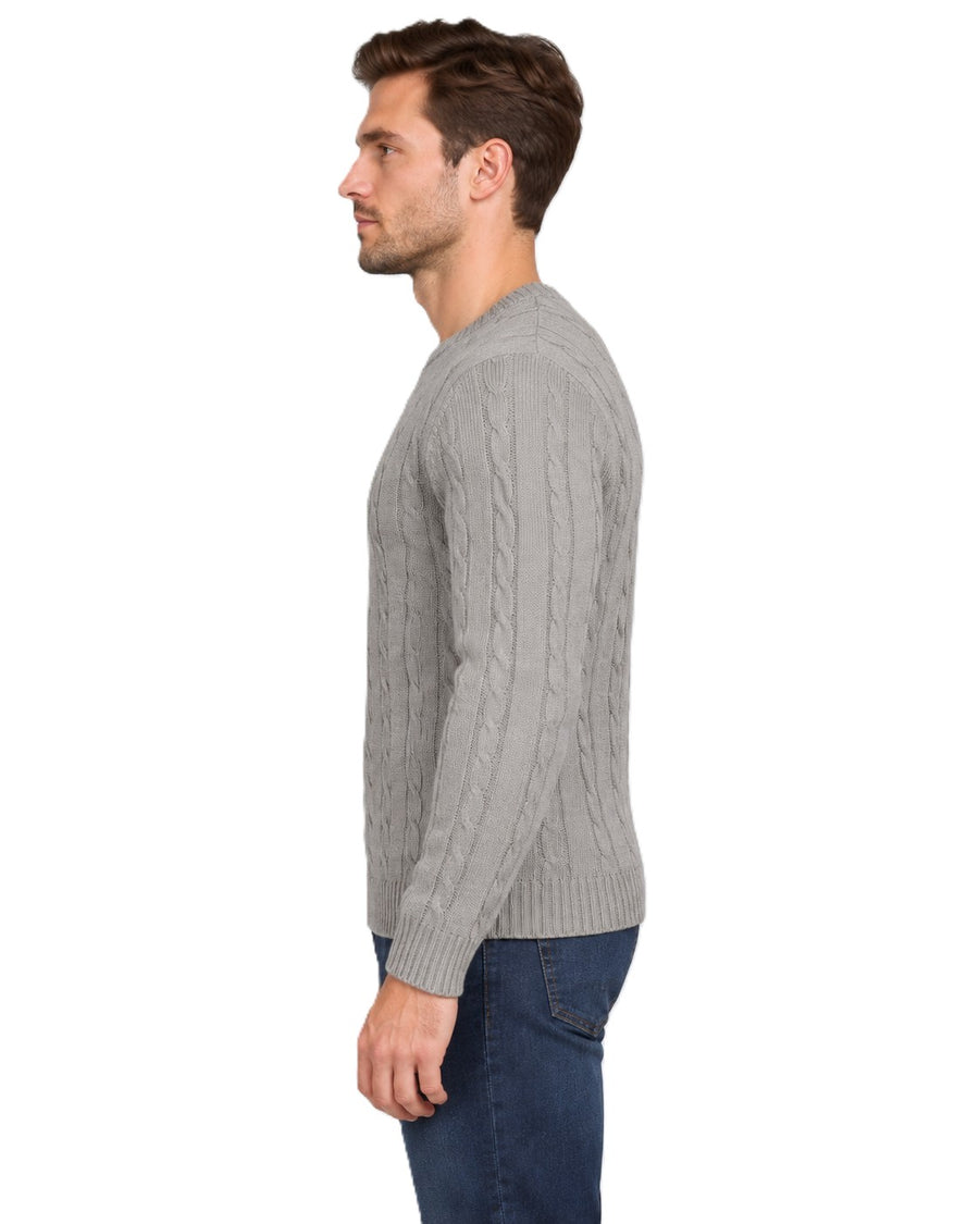 Mens Cable Knit Sweater Long Sleeve Round Neck Top Jumper