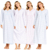 Women Long Nightdress Thermal Cotton Floral Button Soft Cozy Elegant Nightwear