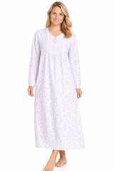 Women Long Nightdress Thermal Cotton Floral Button Soft Cozy Elegant Nightwear