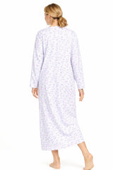 Women Long Nightdress Thermal Cotton Floral Button Soft Cozy Elegant Nightwear