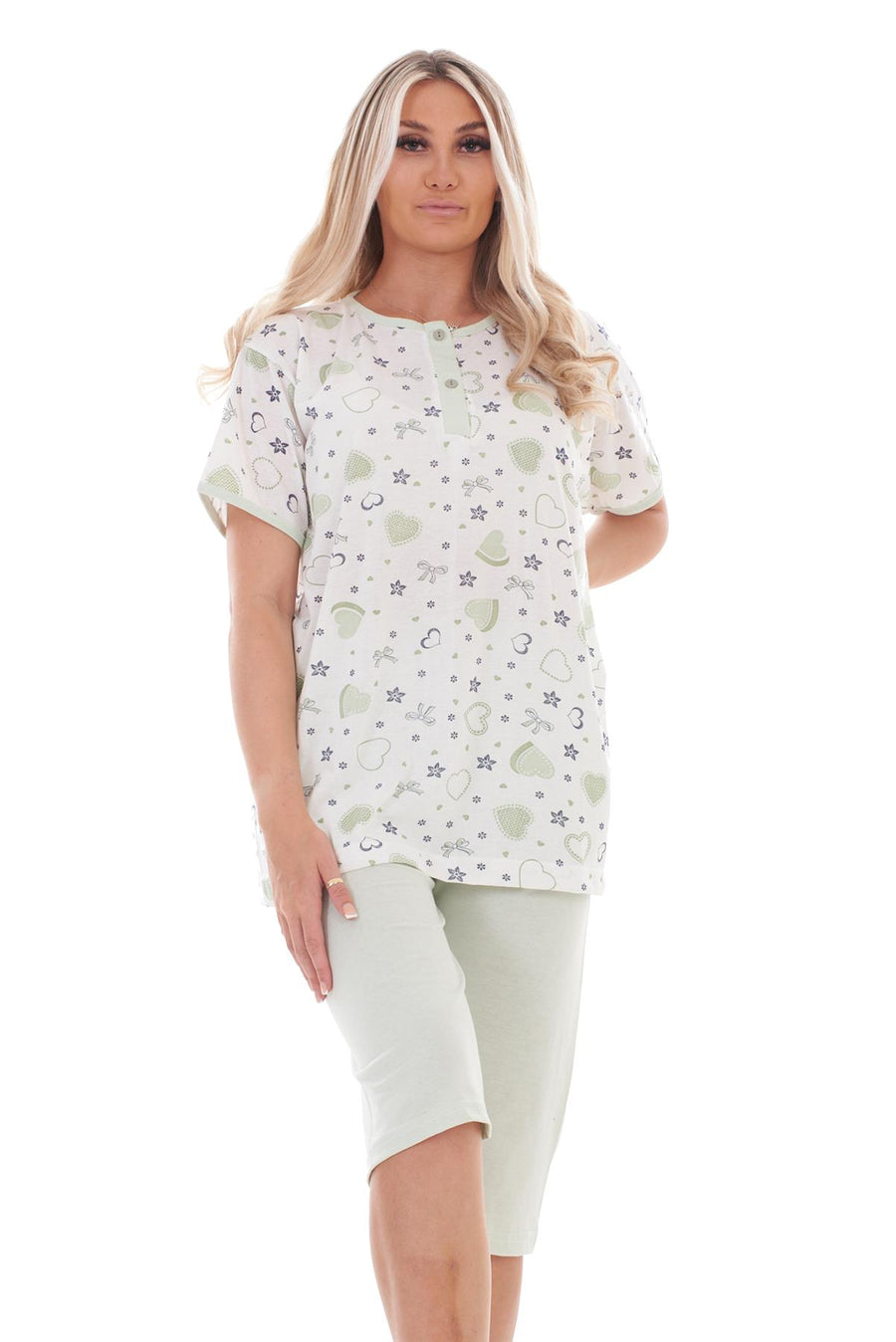 Ladies Capri Pyjama Set Heart Print