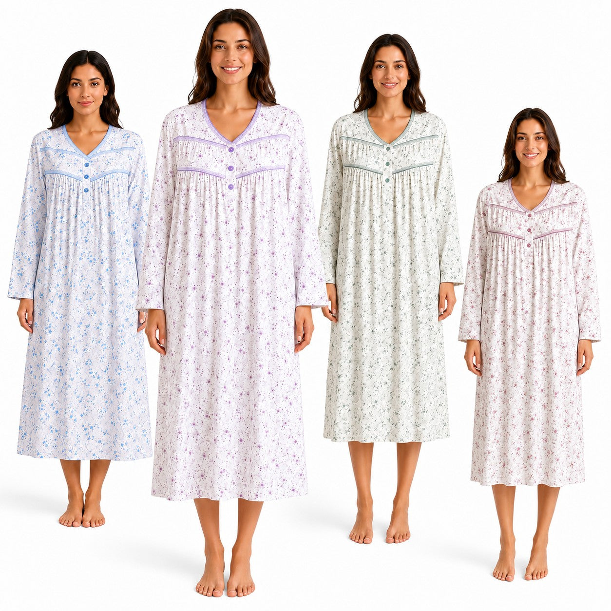 Womens Thermal Nightdress Long Sleeve Floral Warm Winter Nightie