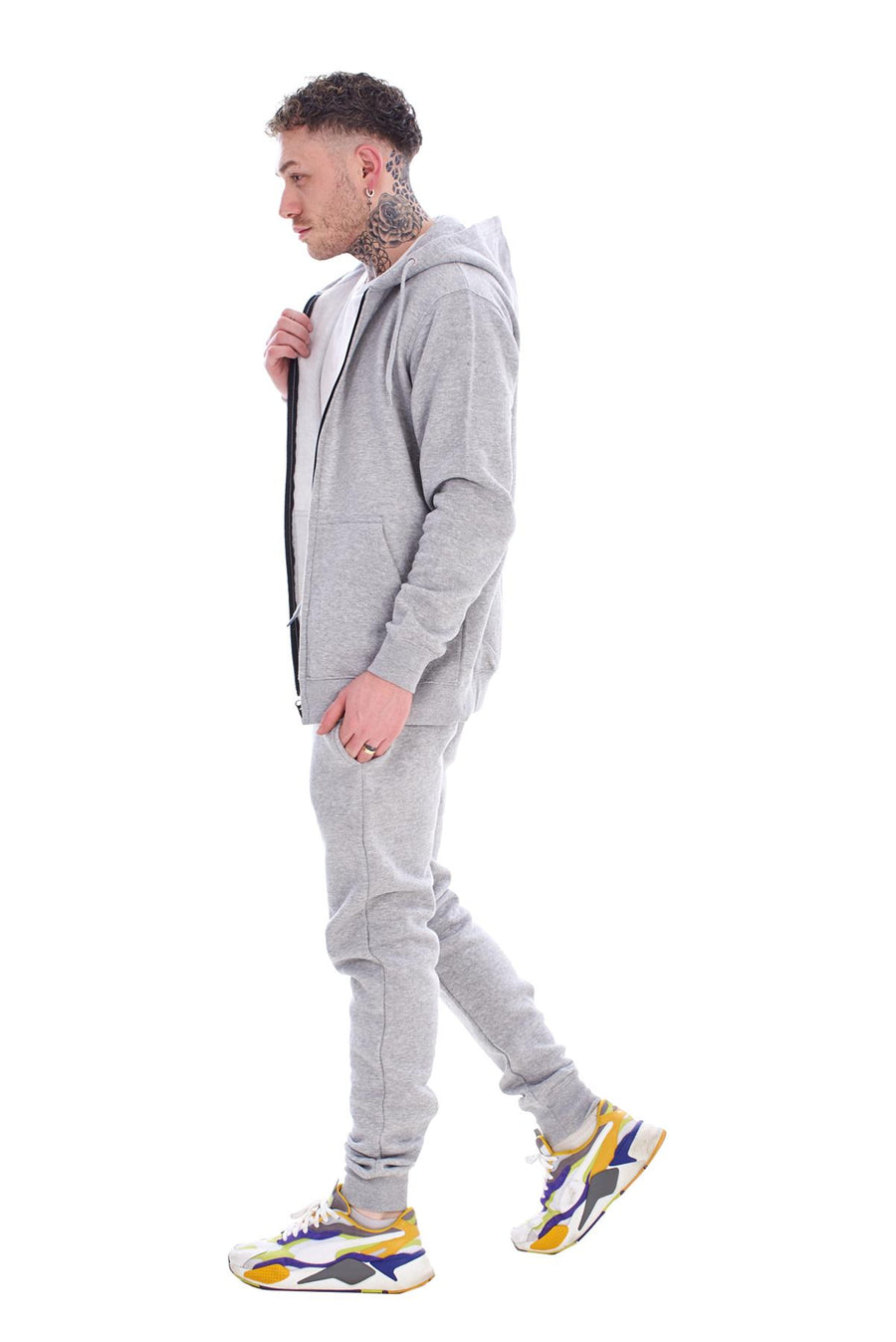 Mens Black Tracksuit Set Zip Hoodie Joggers Cotton Fleece Casual Gym Lounge