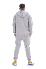 Mens Black Tracksuit Set Zip Hoodie Joggers Cotton Fleece Casual Gym Lounge