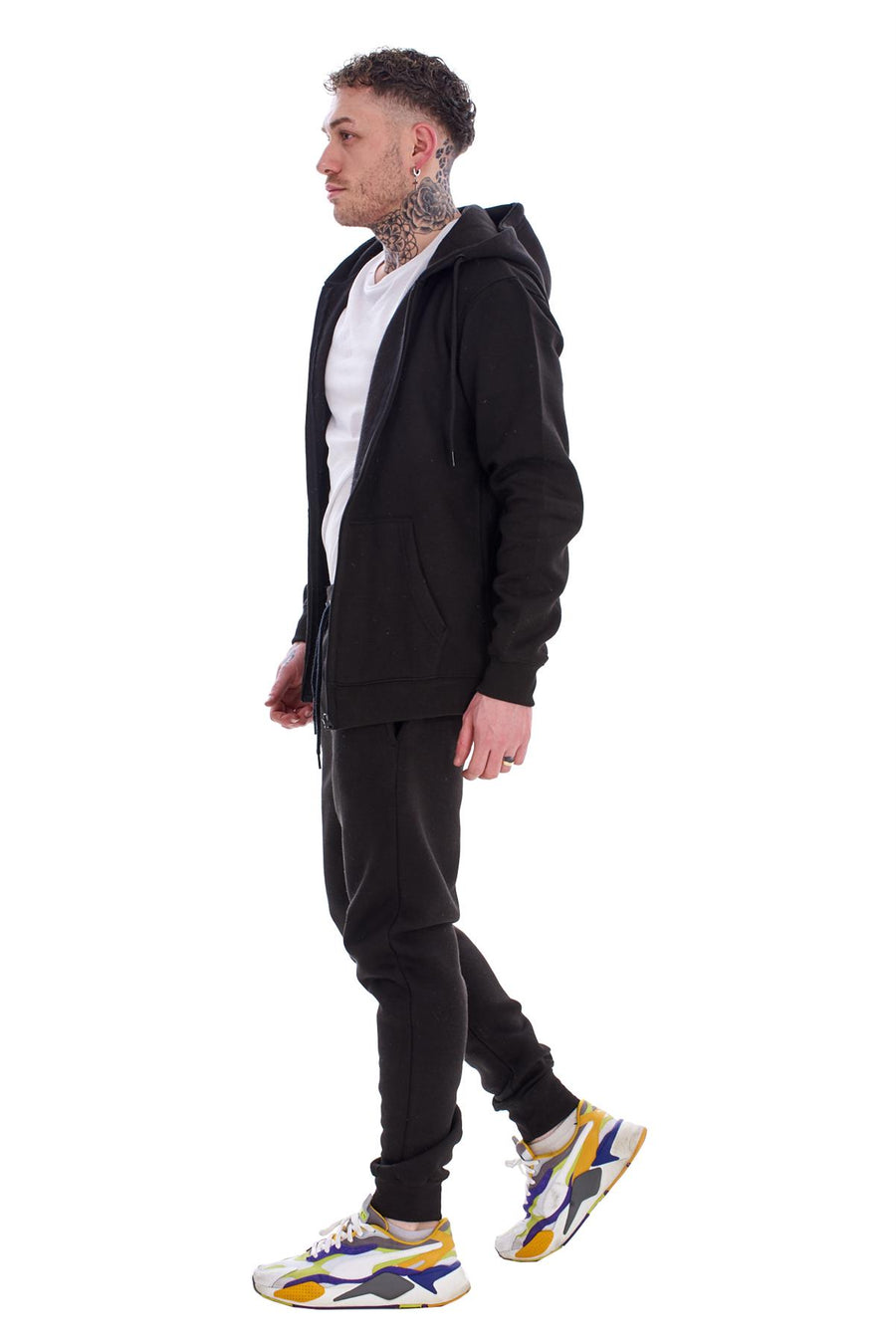Mens Black Tracksuit Set Zip Hoodie Joggers Cotton Fleece Casual Gym Lounge