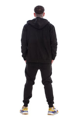 Mens Black Tracksuit Set Zip Hoodie Joggers Cotton Fleece Casual Gym Lounge