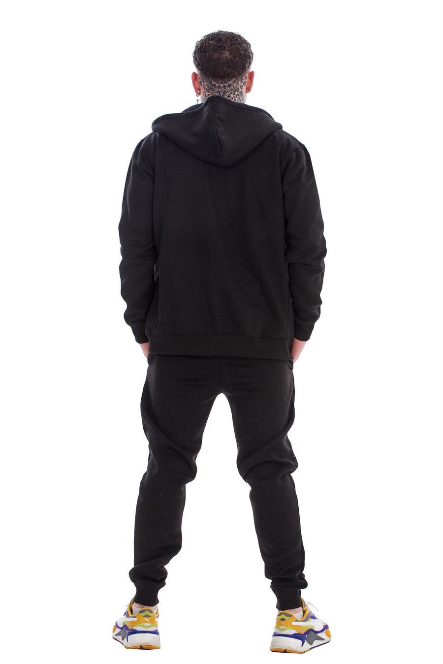 Mens Black Tracksuit Set Zip Hoodie Joggers Cotton Fleece Casual Gym Lounge
