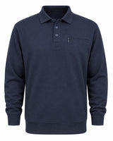 Mens Polo Sweatshirt Pocket Long Sleeve Fleece Top
