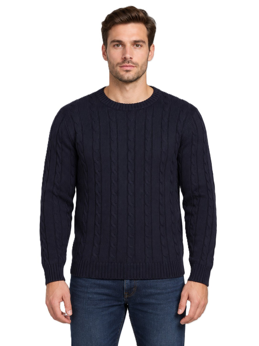 Mens Cable Knit Sweater Long Sleeve Round Neck Top Jumper
