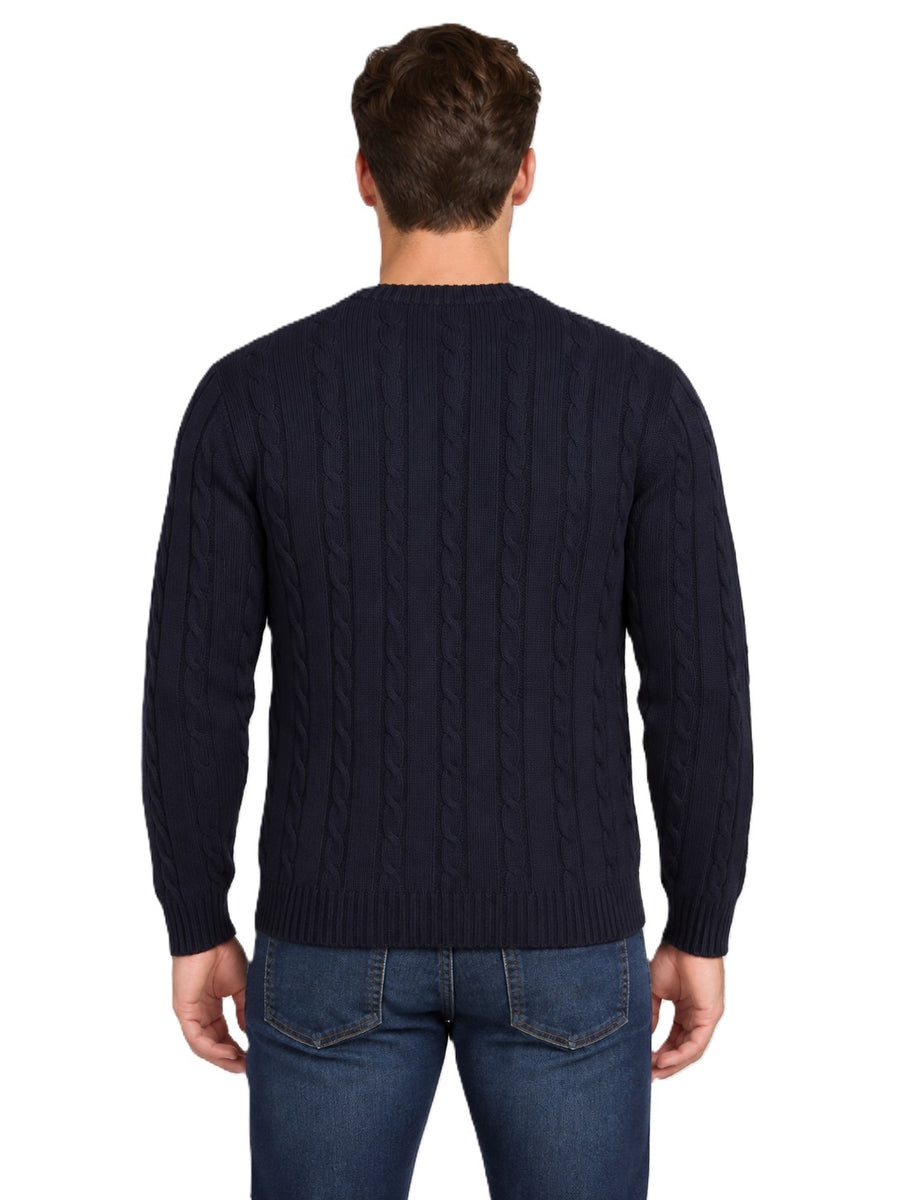 Mens Cable Knit Sweater Long Sleeve Round Neck Top Jumper