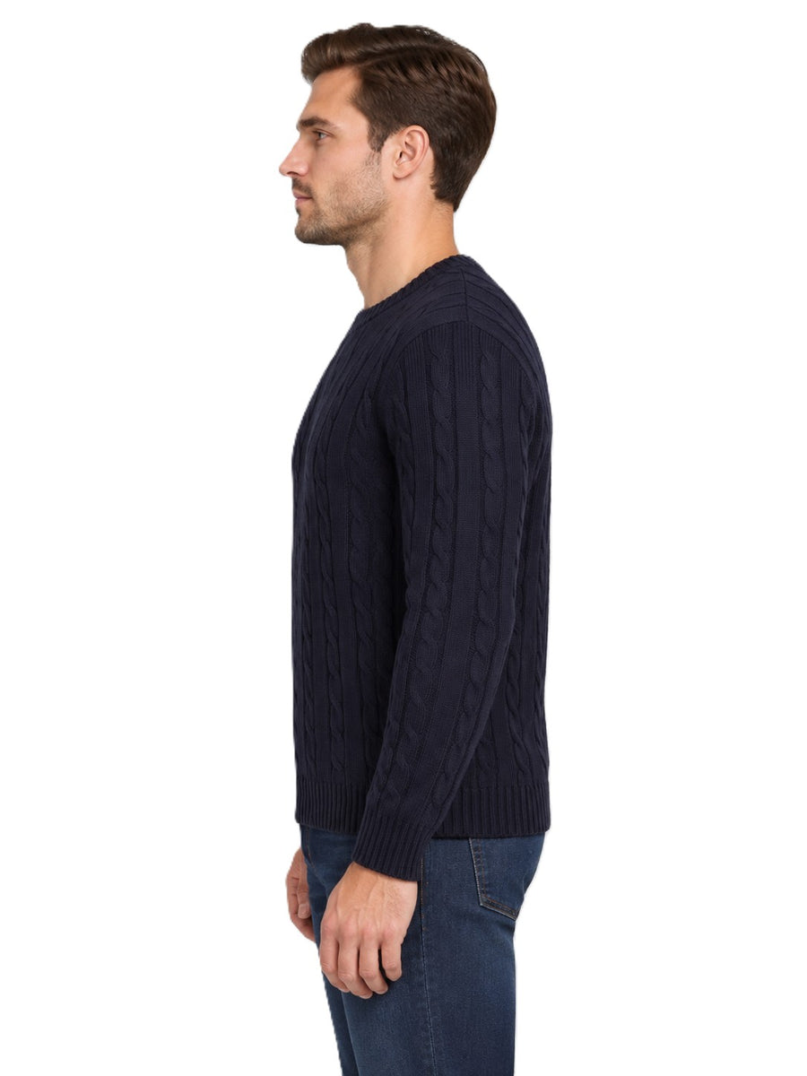 Mens Cable Knit Sweater Long Sleeve Round Neck Top Jumper
