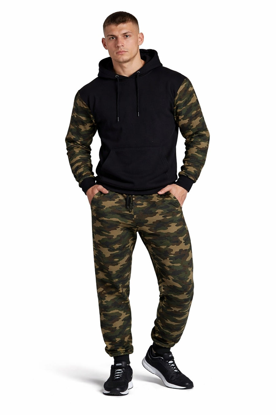 Mens Camouflage Tracksuit Fleece Hooded Sweatshirt Joggers