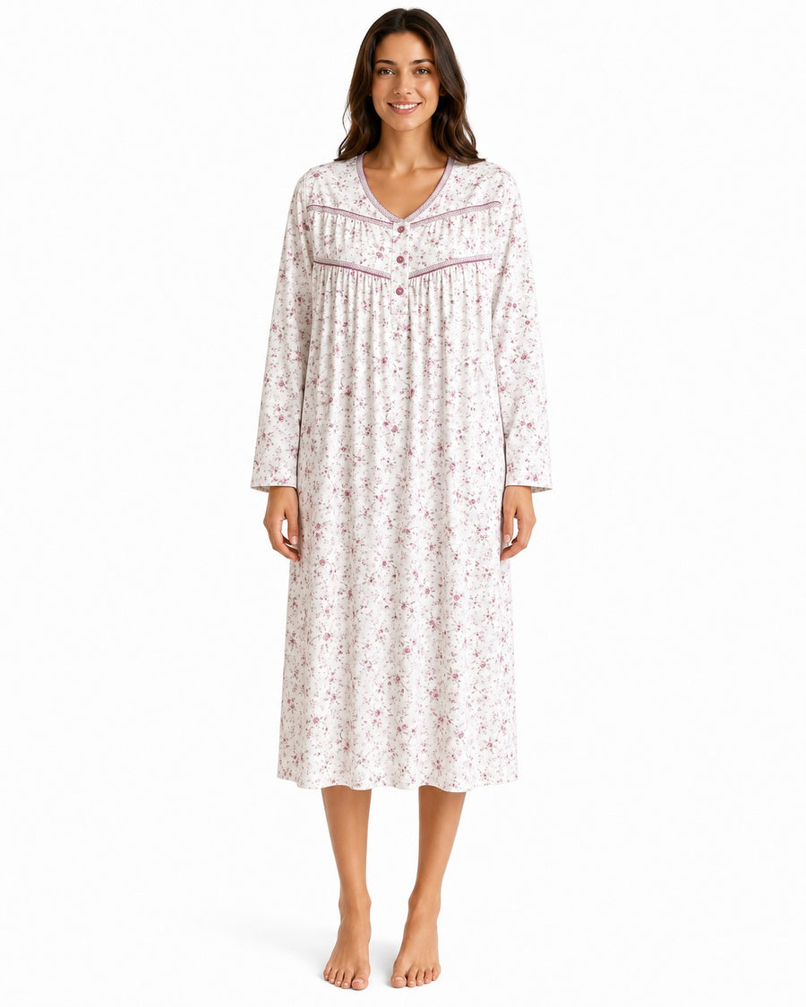 Womens Thermal Nightdress Long Sleeve Floral Warm Winter Nightie