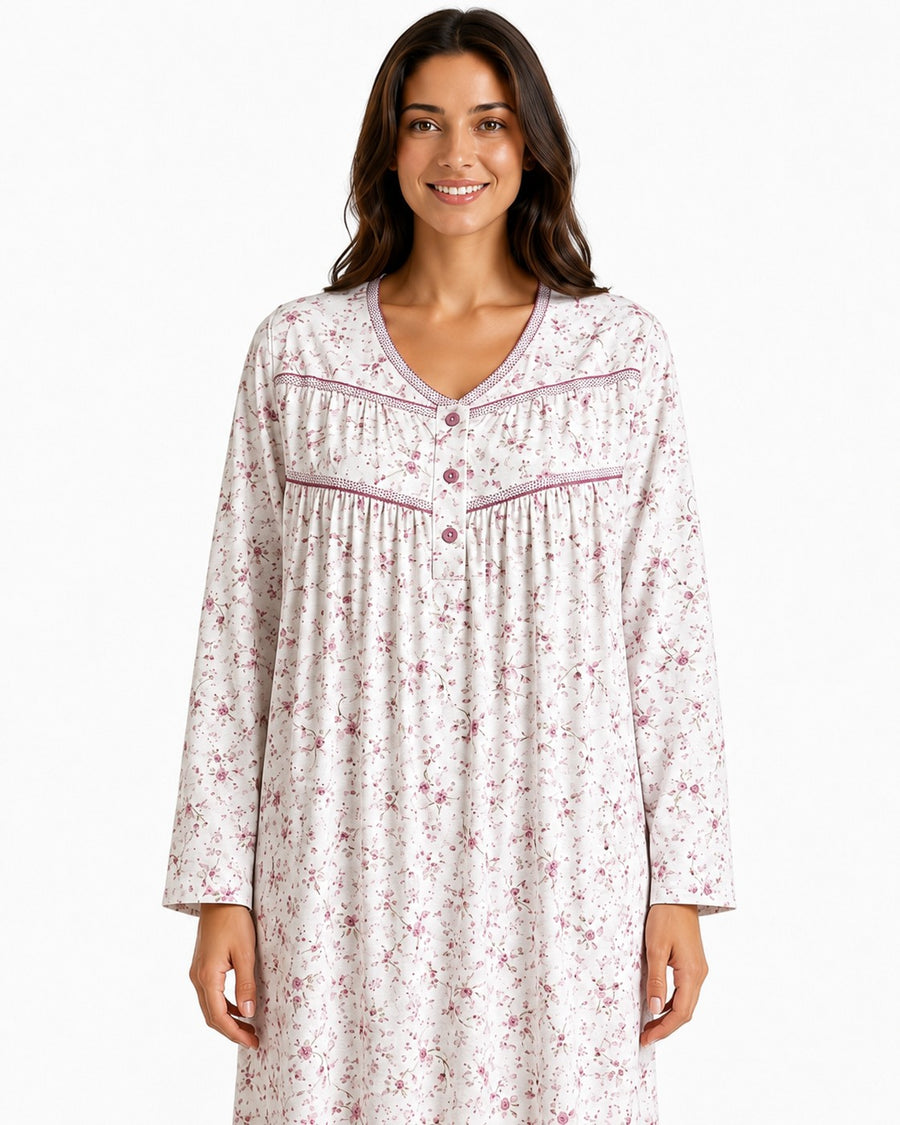 Womens Thermal Nightdress Long Sleeve Floral Warm Winter Nightie