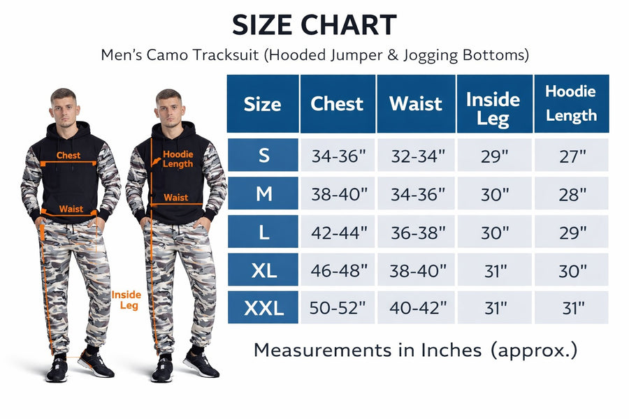 Mens Camouflage Tracksuit Fleece Hooded Sweatshirt Joggers