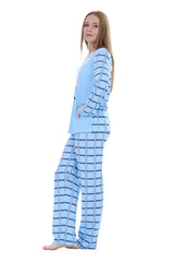 Women’s Long Sleeve Cat Print Pyjama Set – Soft Winter PJs – Checked Bottoms Loungewear Sleepwear