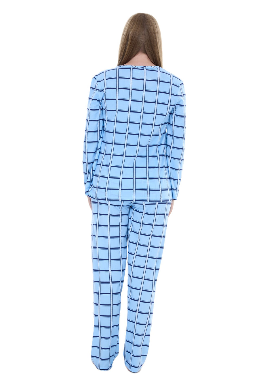 Women’s Long Sleeve Cat Print Pyjama Set – Soft Winter PJs – Checked Bottoms Loungewear Sleepwear