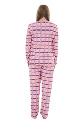 Women’s Long Sleeve Cat Print Pyjama Set – Soft Winter PJs – Checked Bottoms Loungewear Sleepwear