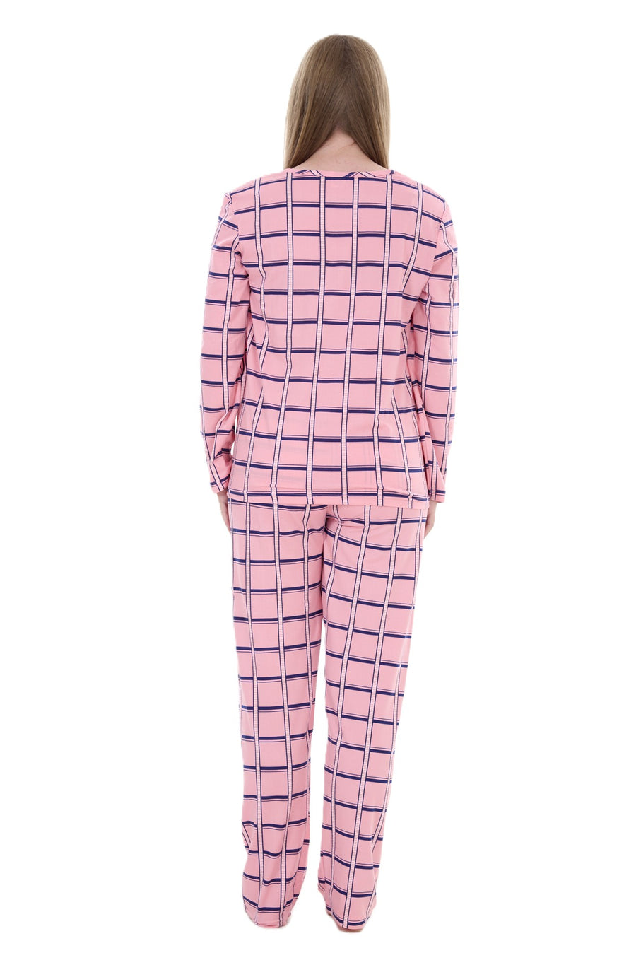 Women’s Long Sleeve Cat Print Pyjama Set – Soft Winter PJs – Checked Bottoms Loungewear Sleepwear