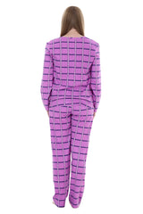 Women’s Long Sleeve Cat Print Pyjama Set – Soft Winter PJs – Checked Bottoms Loungewear Sleepwear