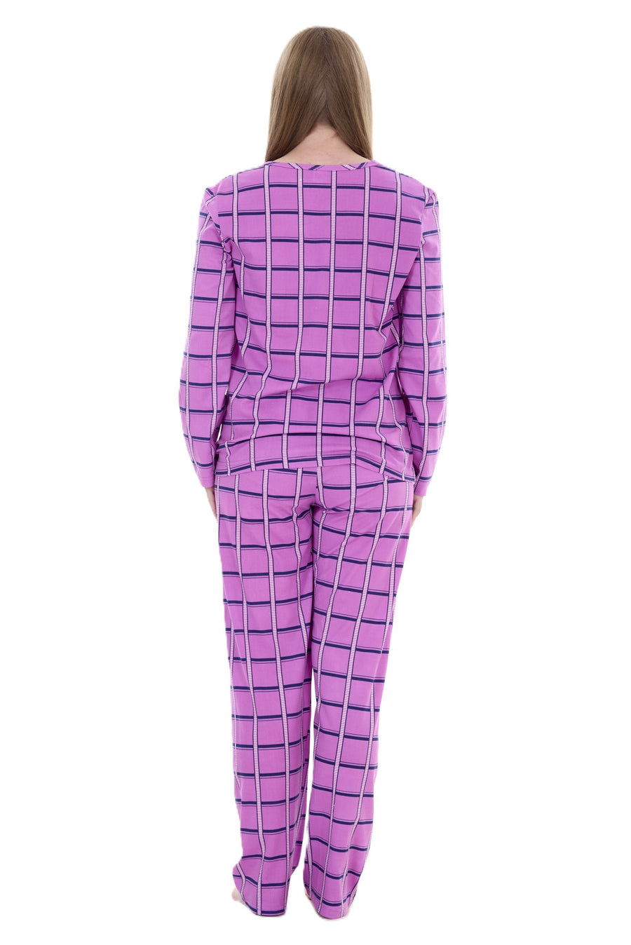 Women’s Long Sleeve Cat Print Pyjama Set – Soft Winter PJs – Checked Bottoms Loungewear Sleepwear