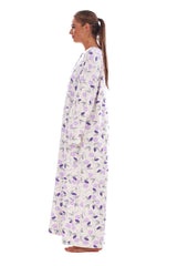 Cotton Thermal Long Nightdress Floral Buttons Crew Neck Ribbed Warm Nightwear