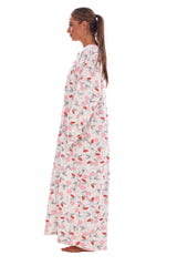 Cotton Thermal Long Nightdress Floral Buttons Crew Neck Ribbed Warm Nightwear