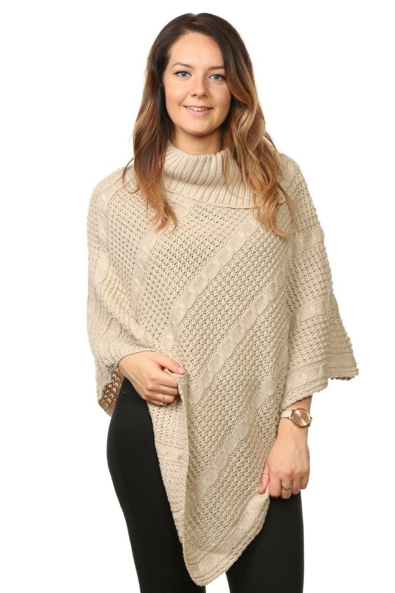 Womens Plus Size Cable Knit Poncho