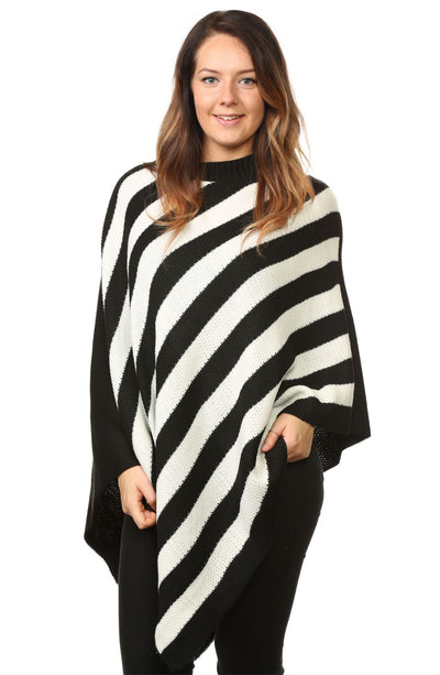 Black and White Striped Poncho Womens