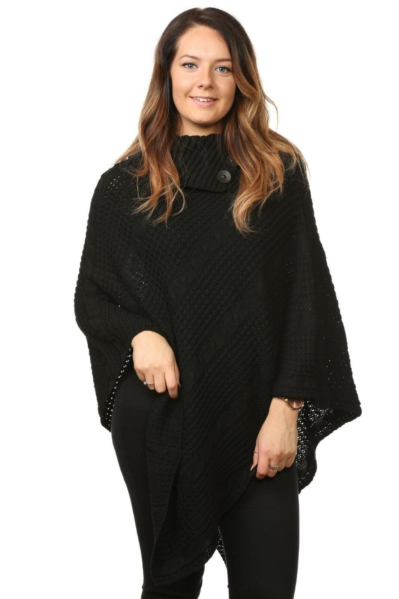 Womens Plus Size Cable Knit Poncho