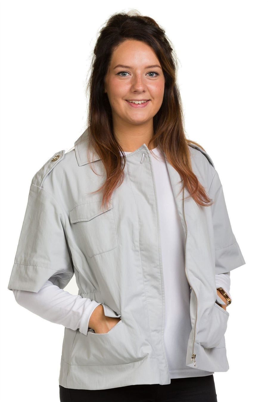 Boxy Jacket Womens Grey and Blue