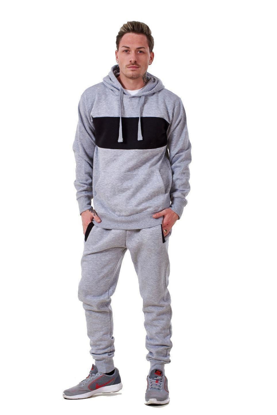 Mens Tracksuit Set Hoodie Joggers Fleece Gym Casual Sportswear Set